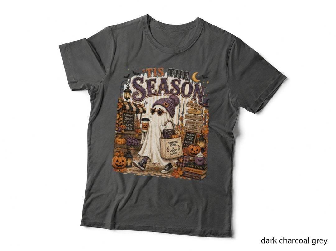 Ghost with Books Basket Halloween T-Shirt, Spooky Season Graphic Tee