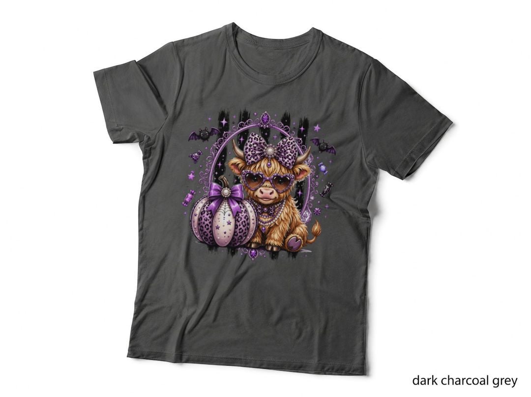 Glam Highland Cattle Pumpkin Halloween T-Shirt, Spooky Season Graphic Tee