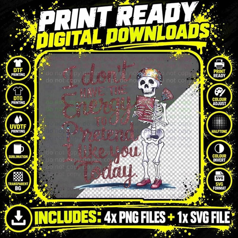 Glittery Sparkly Skeleton Illustration T-Shirt Png SVG Digital Bundle