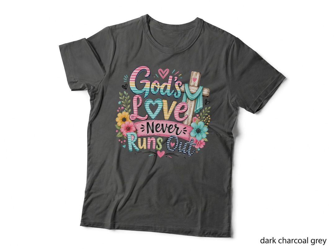 God's Love Never Runs Out Halloween T-Shirt, Cross Rainbow Text Spiritual