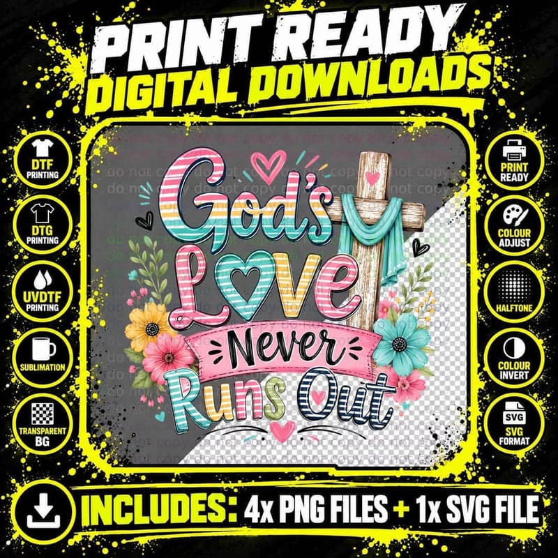 God's Love Never Runs Out Halloween T-Shirt Png SVG Digital Bundle