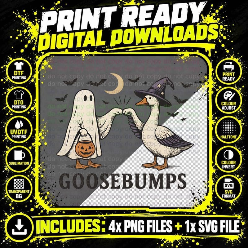 Goosebumps Halloween T-Shirt, Ghost and Witch Duck Png SVG Digital Bundle