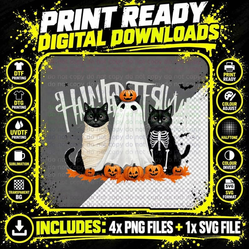 Halloween Cats Dressed up Funny Halloween T-Shirt Png SVG Digital Bundle