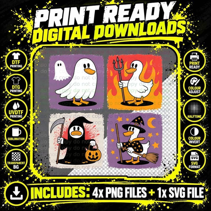 Halloween Duck Costumes Funny Halloween T-Shirt Png SVG Digital Bundle