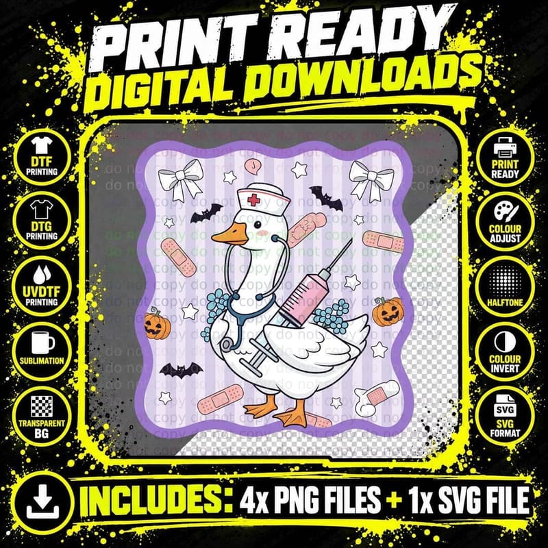 Halloween Duck Nurse with Syringe Funny Goose T-Shirt Png SVG Digital Bundle