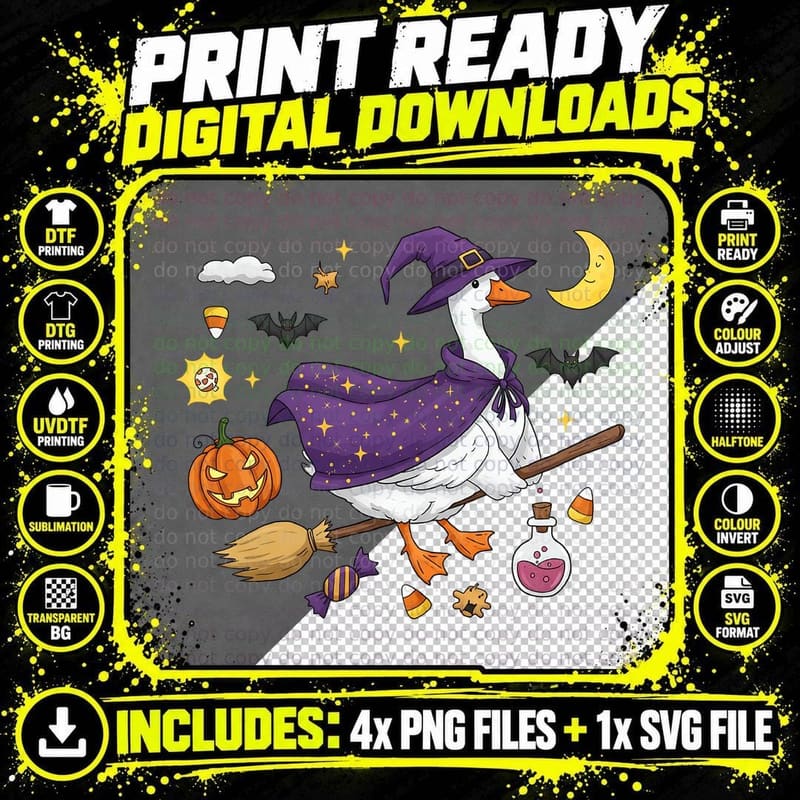 Halloween Duck Witch Funny Halloween T-Shirt Png SVG Digital Bundle