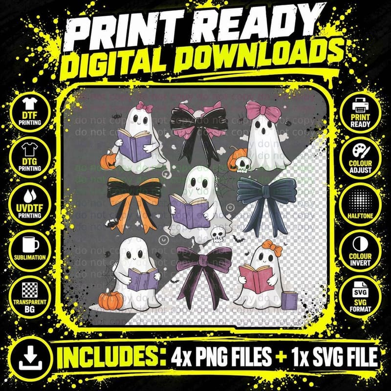 Halloween Ghosts Books T-Shirt, Funny Sarcastic Graphic Png SVG Digital Bundle