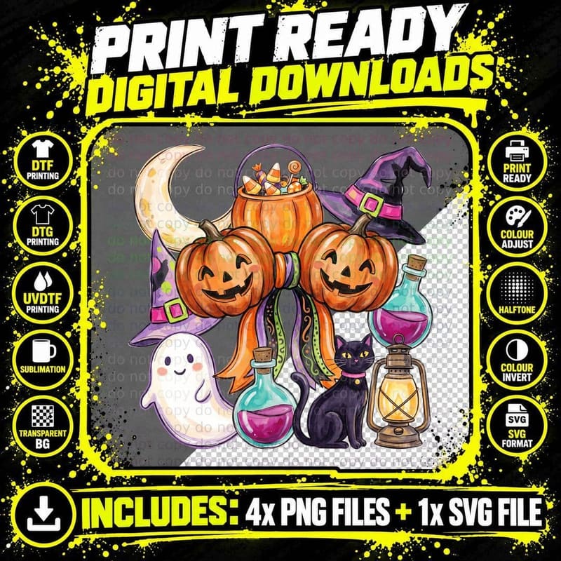 Halloween Pumpkins Potion Ghost Cat Halloween T-Shirt Png SVG Digital Bundle