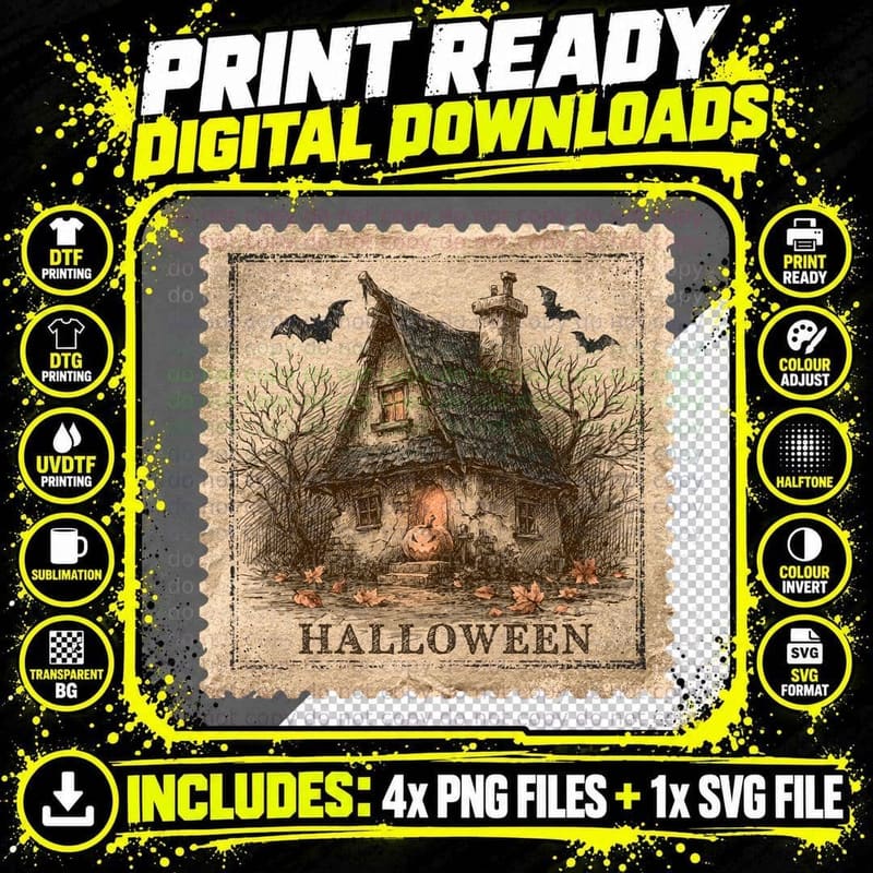 Halloween T-Shirt, Haunted House Sketch Dead Trees Png SVG Digital Bundle