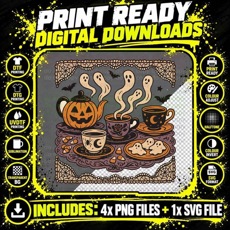 Halloween Tea Party with Potion Cups Halloween T-Shirt Png SVG Digital Bundle