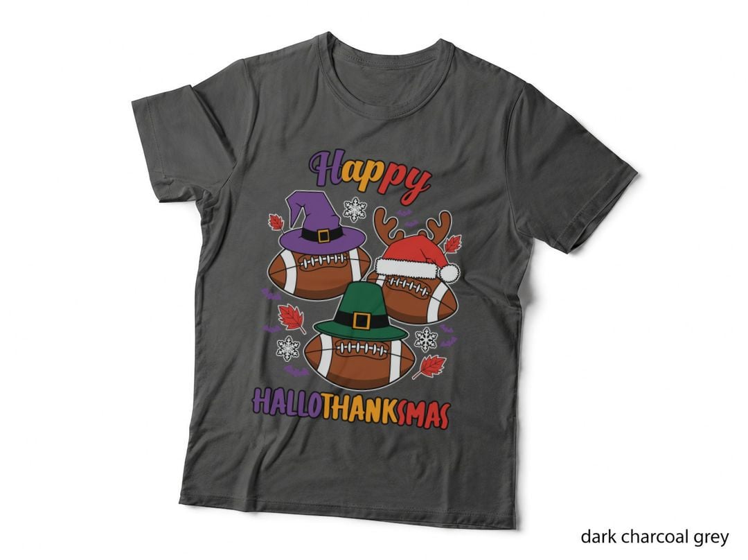 Happy Hallothanksmas Football T-Shirt, Footballs Dressed in Halloween & Graphic