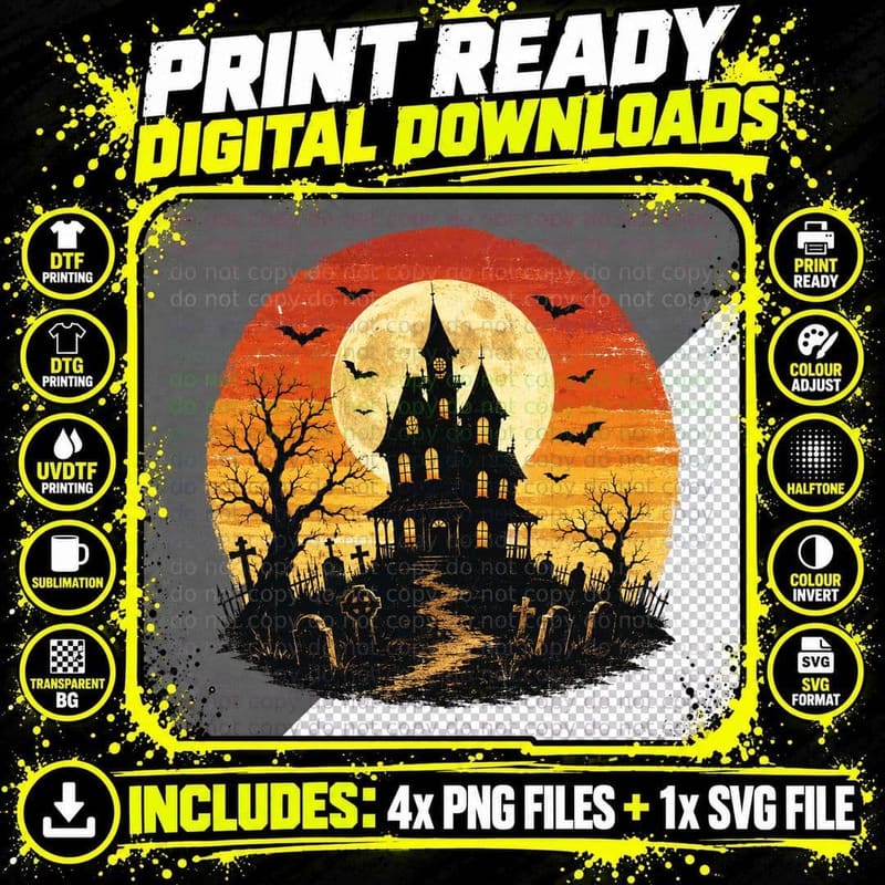 Haunted Mansion Moon Bats Halloween T-Shirt Png SVG Digital Bundle