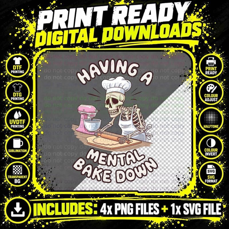 Having a Mental Bake Down Funny Skull T-Shirt Png SVG Digital Bundle