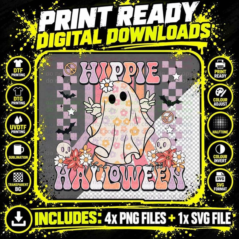 Hippie Halloween Vibes Halloween T-Shirt Png SVG Digital Bundle