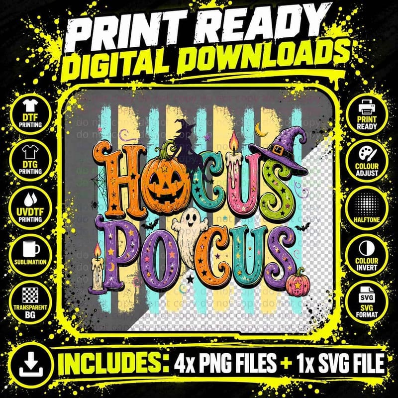 Hocus Pocus Halloween T-Shirt, Hocus Pocus Witchy Png SVG Digital Bundle