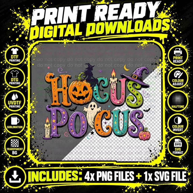 Hocus Pocus Halloween T-Shirt, Hocus Pocus Witchy Magic Png SVG Digital Bundle