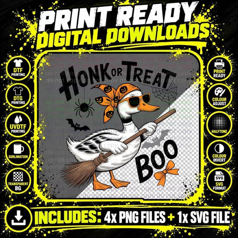 Honk or Treat Halloween T-Shirt, Cool Witch Duck with Png SVG Digital Bundle