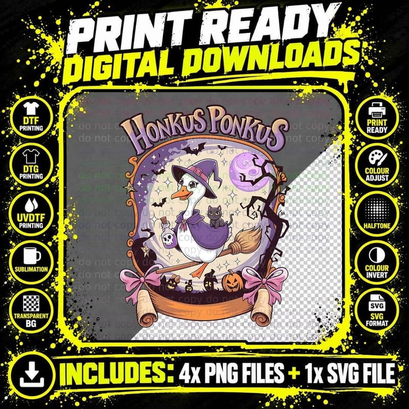 Honkus Ponkus Funny Goose T-Shirt, Halloween Duck Witch Png SVG Digital Bundle