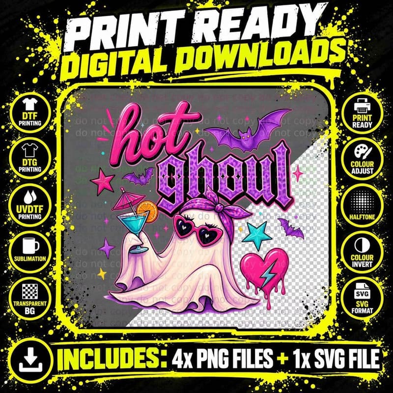 Hot Ghoul Halloween T-Shirt, Hot Ghoul Glamorous Ghost Png SVG Digital Bundle