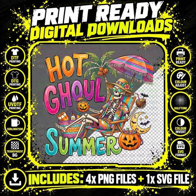 Hot Ghoul Summer Halloween T-Shirt Png SVG Digital Bundle