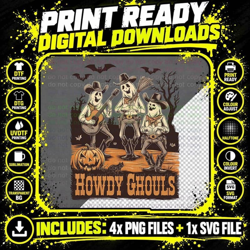 Howdy Ghouls Funny Halloween T-Shirt Png SVG Digital Bundle