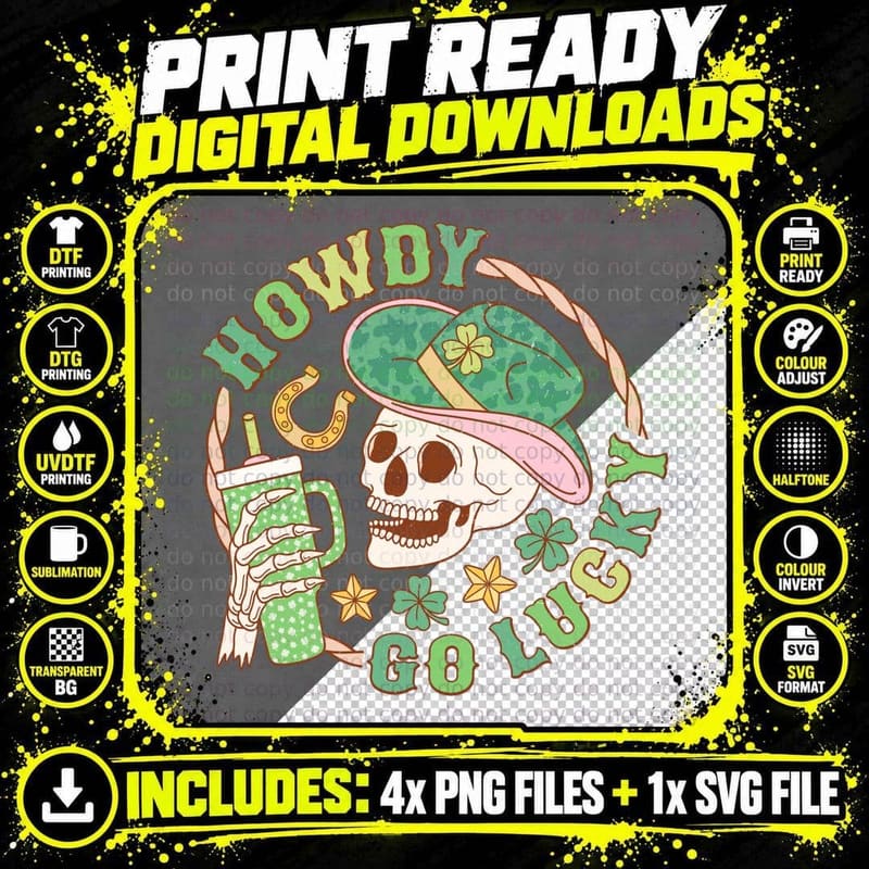 Howdy Go Lucky St Patricks Day T-Shirt Png SVG Digital Bundle