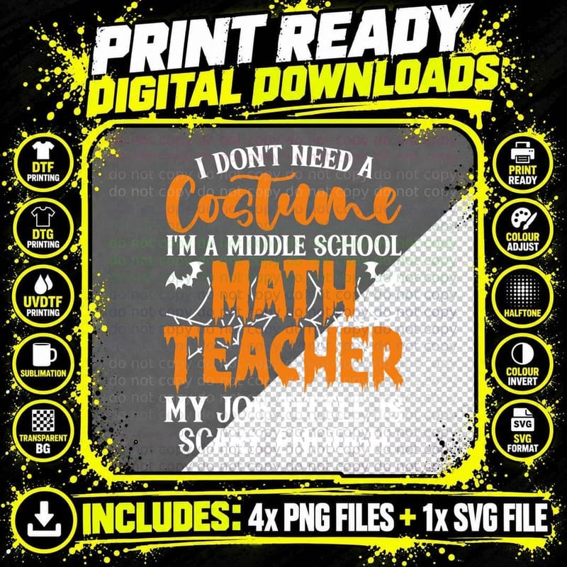 I Don't Need a Costume I'm a Middle School Math Teacher Png SVG Digital Bundle