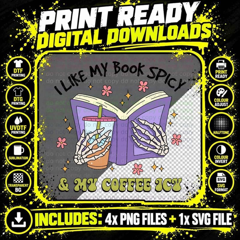 I Like My Book Spicy & My Coffee Icy Mental Health Png SVG Digital Bundle