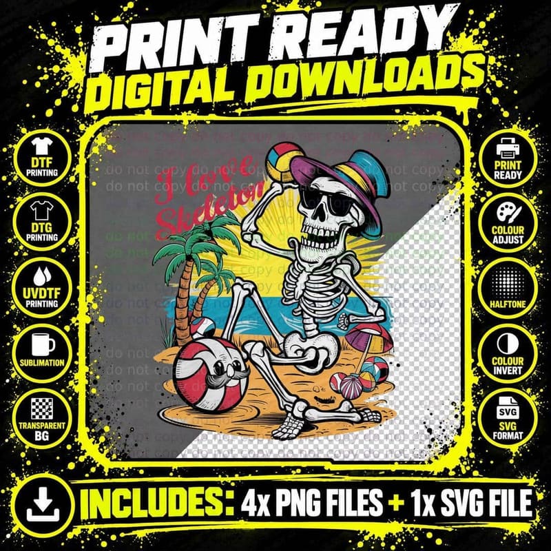 I Love Skeleton Funny Skull T-Shirt Png SVG Digital Bundle