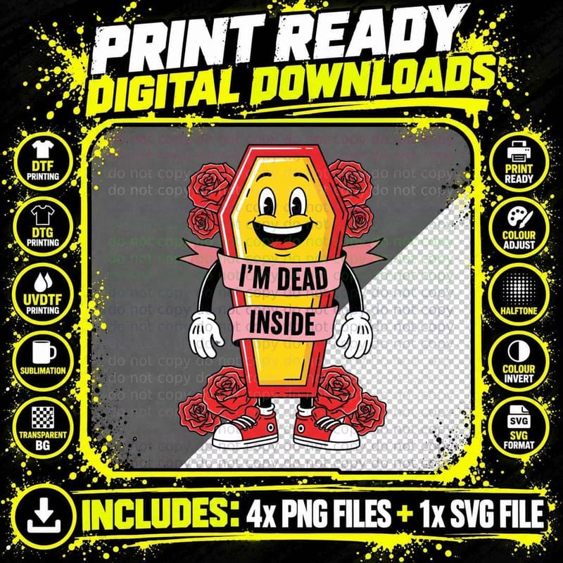 I'm Dead Inside Funny Halloween T-Shirt Png SVG Digital Bundle