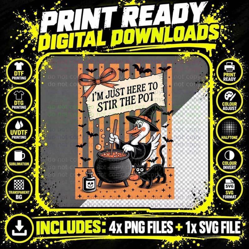 I'm Just Here to Stir the Pot Halloween T-Shirt Png SVG Digital Bundle