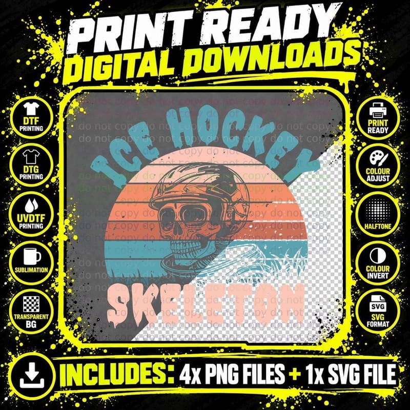 Ice Hockey Skeleton Hockey T-Shirt Png SVG Digital Bundle