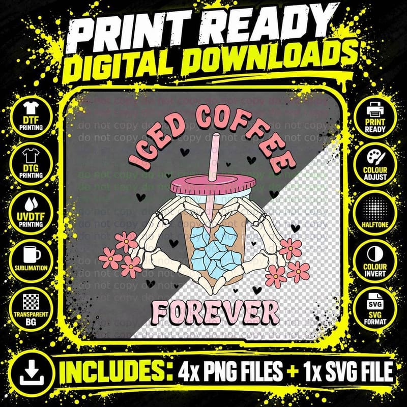 Iced Coffee Forever Mental Health T-Shirt Png SVG Digital Bundle