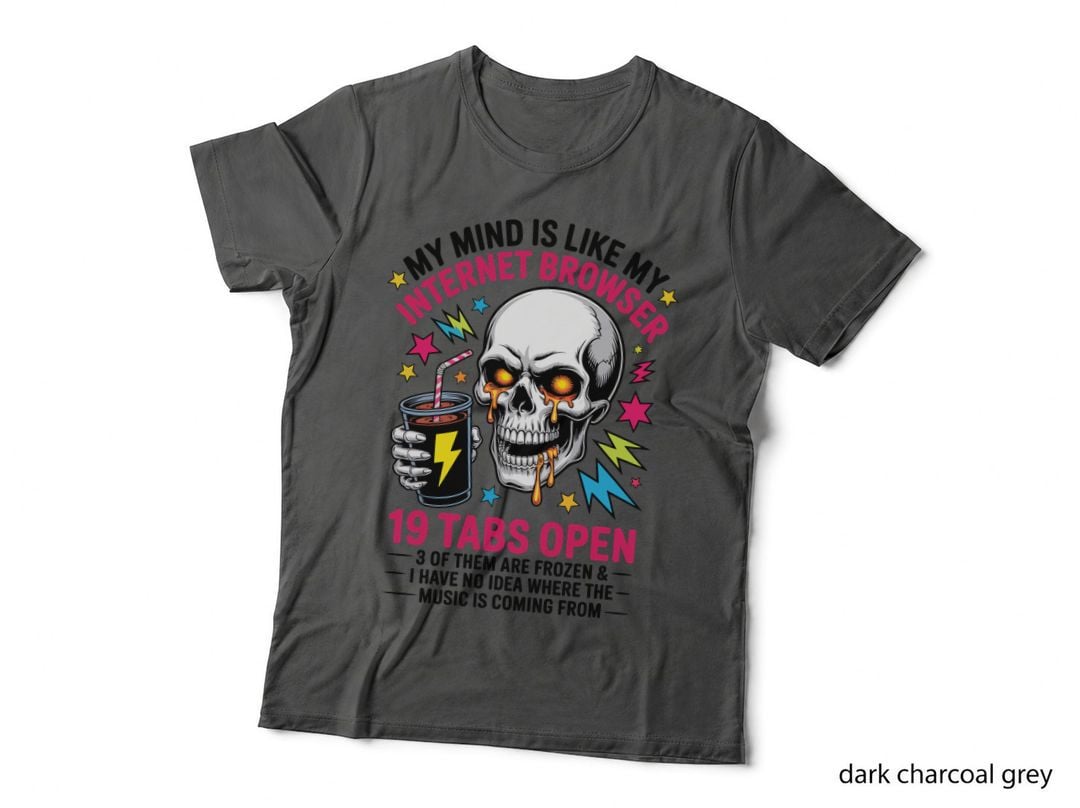 Internet Browser 19 Tabs Open Halloween T-Shirt, Skull Coffee Cup Sparkles