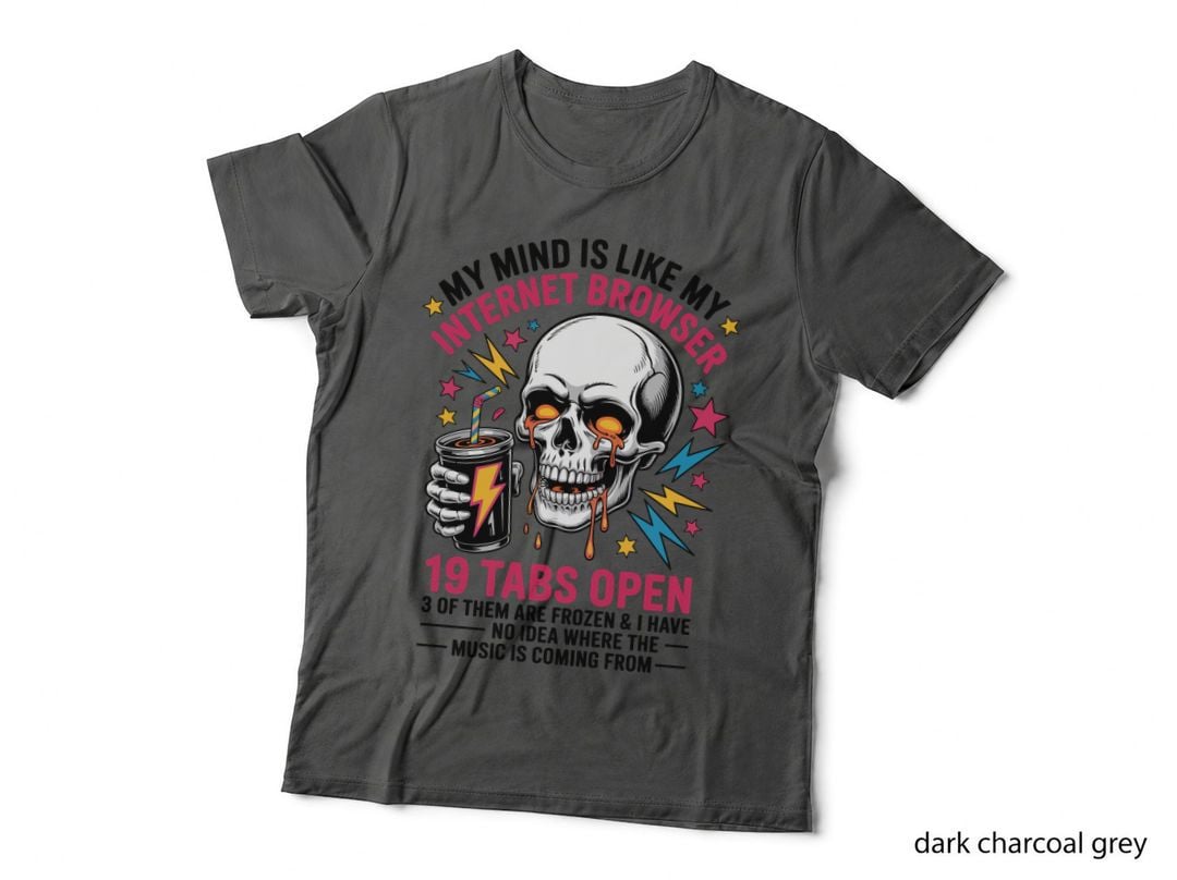 Internet Browser 19 Tabs Open Halloween T-Shirt, Skull Drink Lightning Bolts