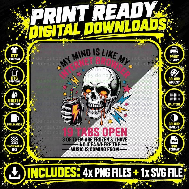 Internet Browser 19 Tabs Open Halloween T-Shirt Png SVG Digital Bundle