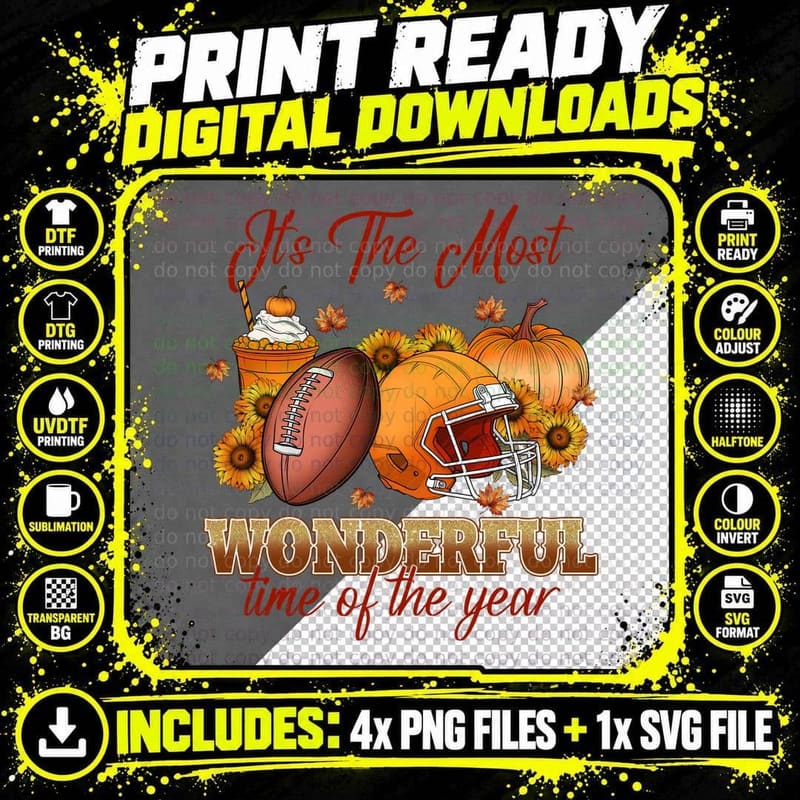 It's the Most Wonderful Time of the Year Football T-Shirt Png SVG Digital Bundle