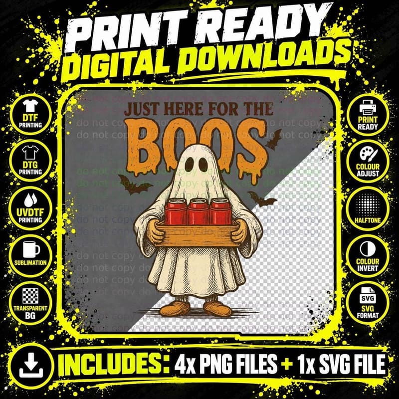 Just Here for the Boos Funny Halloween T-Shirt Png SVG Digital Bundle
