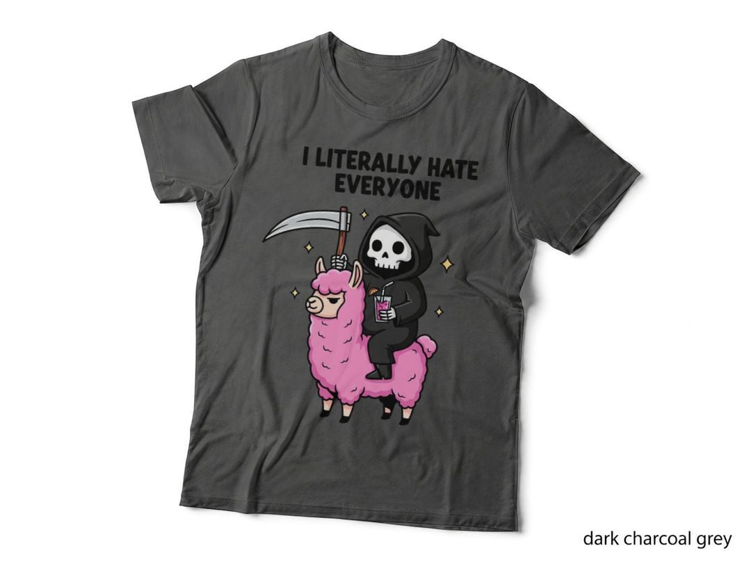 Just Here for the Boos Halloween T-Shirt, Grim Reaper Pink Llama Spooky Tee