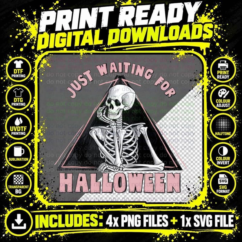 Just Waiting for Halloween T-Shirt, Funny Sarcastic Tee Png SVG Digital Bundle