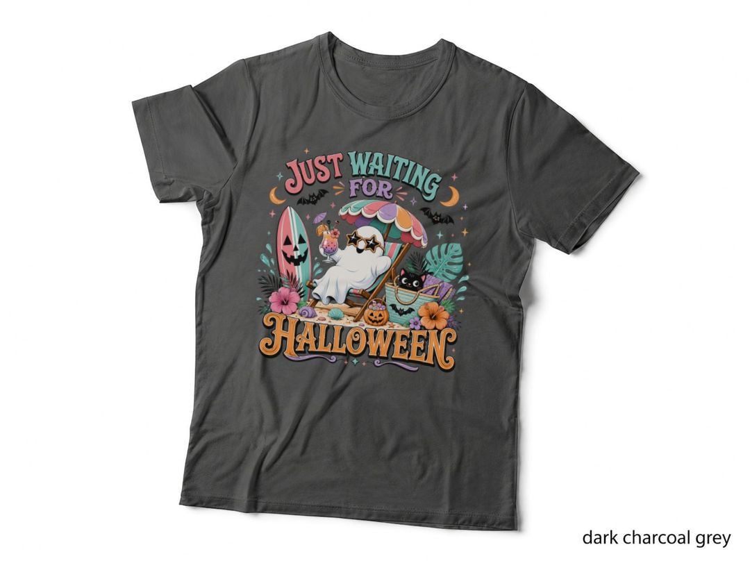 Just Waiting for Halloween T-Shirt, Ghost Beach Vacation Relaxation