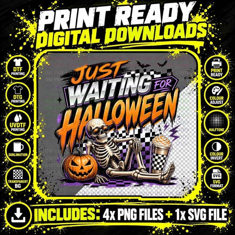 Just Waiting for Halloween T-Shirt Png SVG Digital Bundle