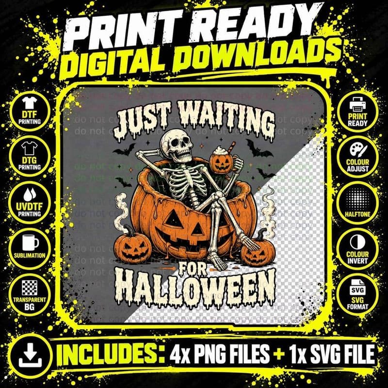 Just Waiting for Halloween T-Shirt Png SVG Digital Bundle