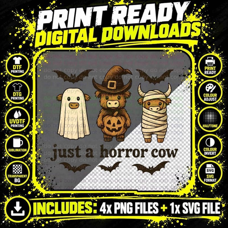 Just a Horror Cow Halloween T-Shirt Png SVG Digital Bundle