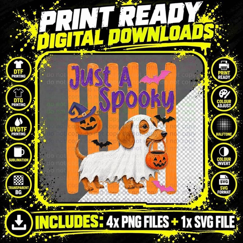 Just a Spooky Halloween T-Shirt, Dog Ghost Costume Png SVG Digital Bundle