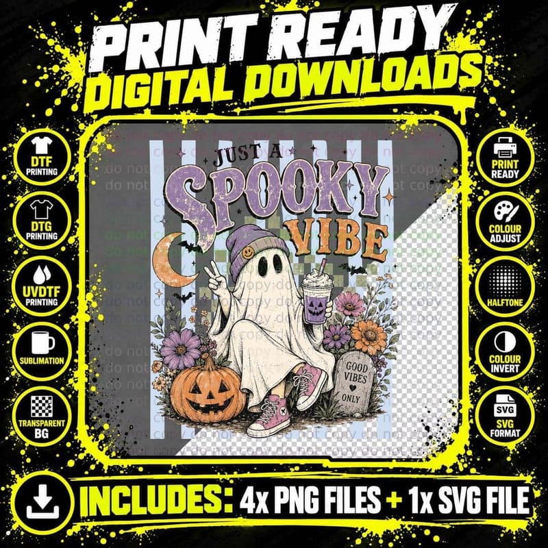Just a Spooky Vibe Funny Halloween T-Shirt Png SVG Digital Bundle