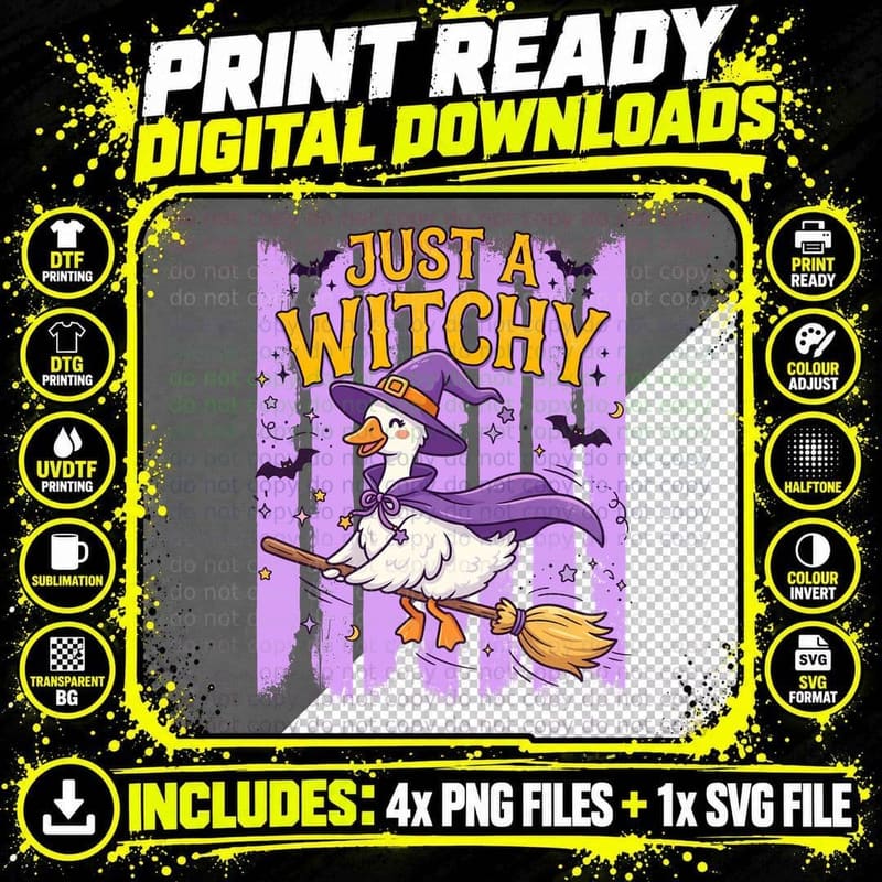 Just a Witchy Funny Halloween T-Shirt Png SVG Digital Bundle