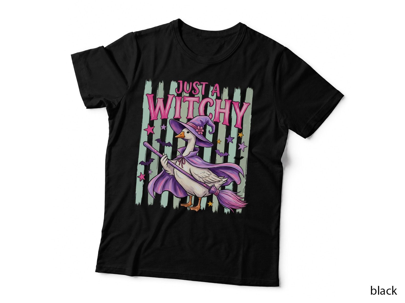 Just a Witchy Halloween T-Shirt, Witch Duck Broomstick Spell Spooky Tee