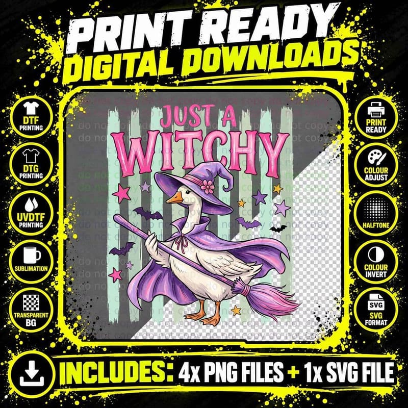 Just a Witchy Halloween T-Shirt, Witch Duck Broomstick Png SVG Digital Bundle