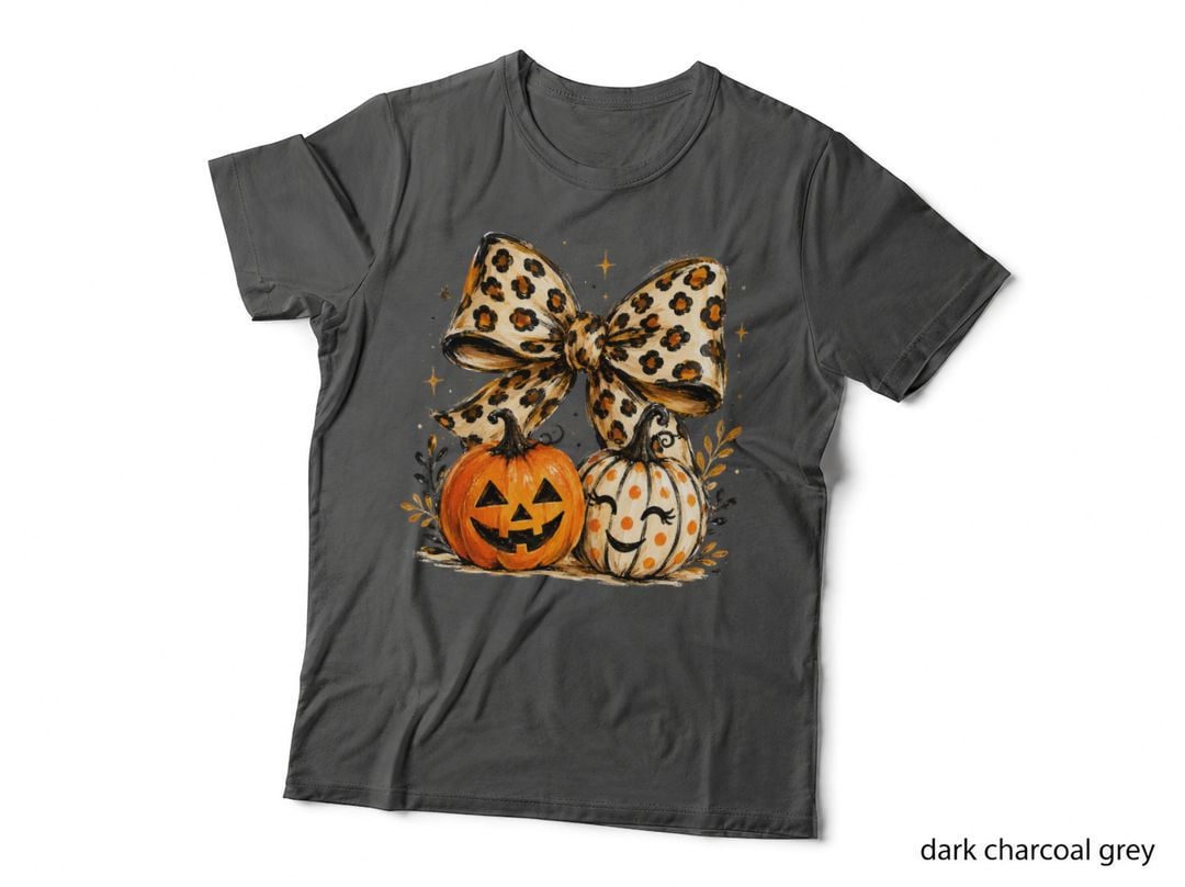 Leopard Bow Pumpkins Friends Halloween T-Shirt, Spooky Season Graphic Tee